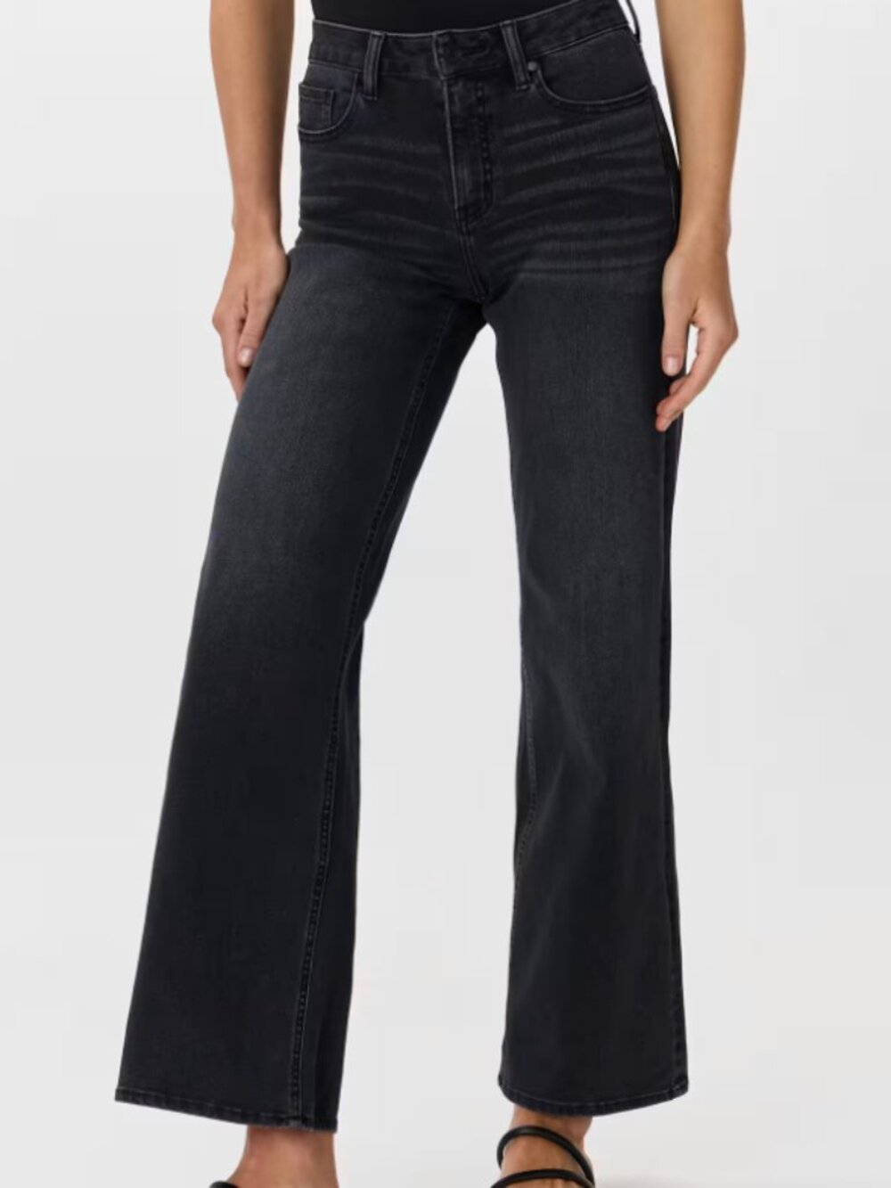 quince bella stretch wide leg washed black jeans